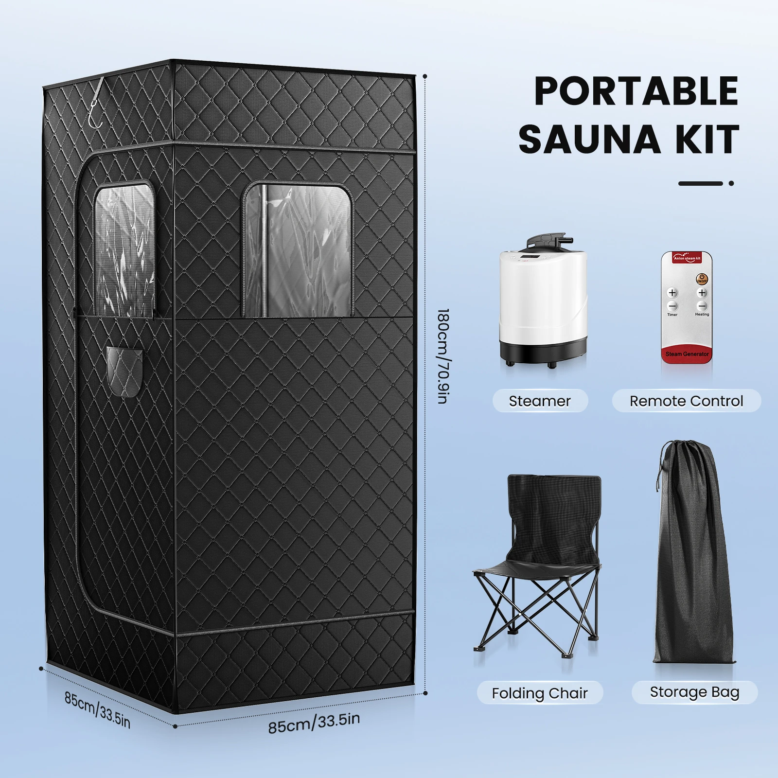 Portable Steam Sauna Tent Room with Steamer 3L 1000W Steam Generator Single Person Sauna for Relaxation Detox Home Spa 6
