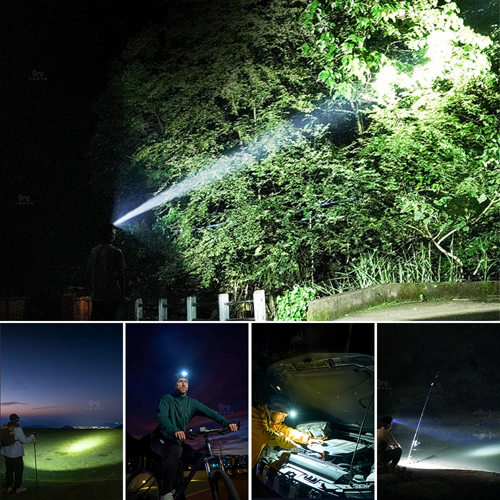 2000M SOS Super Power Headlamp USB Rechargeable LED Head Flashlight For Camping Red Flashing Safety Emergency Light Rechargeable