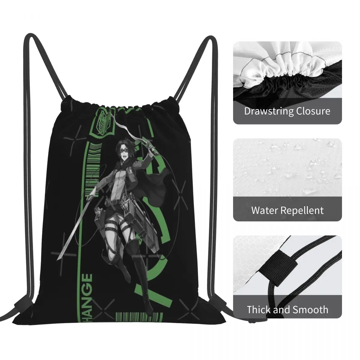 Hange Zoe - Attack On Titan - Typography 3 Drawstring Bag Backpack handbag men's handbag shoulder bag drawstring backpack