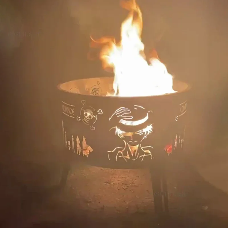 Simple Iron Fire Pit for Terrace Outdoor Heater Cage Stove Winter Wood Stove Round Outdoor Camping Barbecue Charcoal Braziers