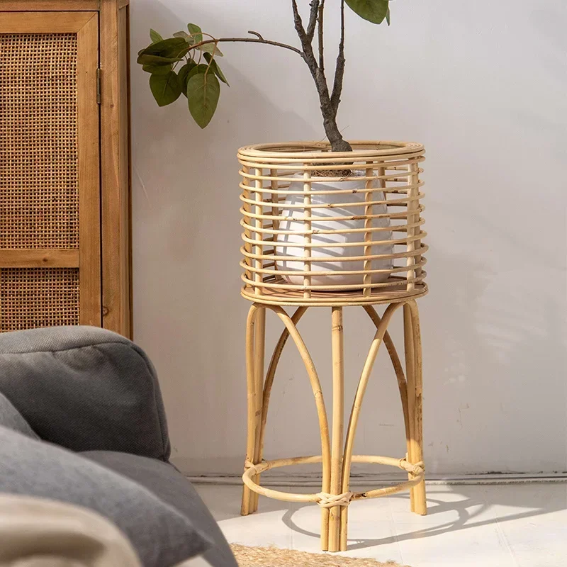 Ins Rattan Stand for Flowers, Floor Type, Indoor Plant Shelves, Homestay Decoration, Stable and Durable Rack for Plants