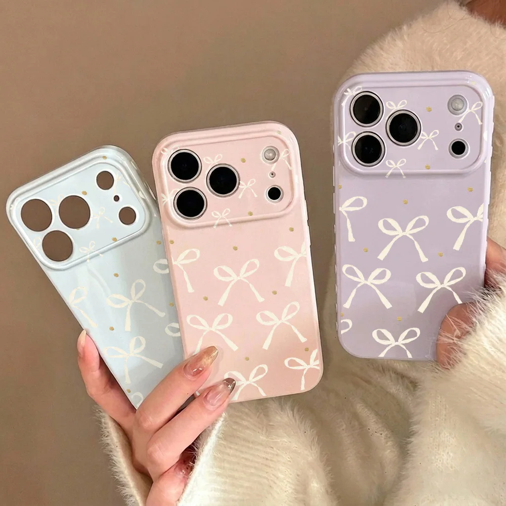 Elegant Cream Bow Phone Case with Gold Dot Accents