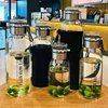 2L Sports Glass Water Bottle 2L Capacity Free Cup Cover (with Shoulder Strap)  Portable Leak-proof Drinking Stainless Steel Lid 3
