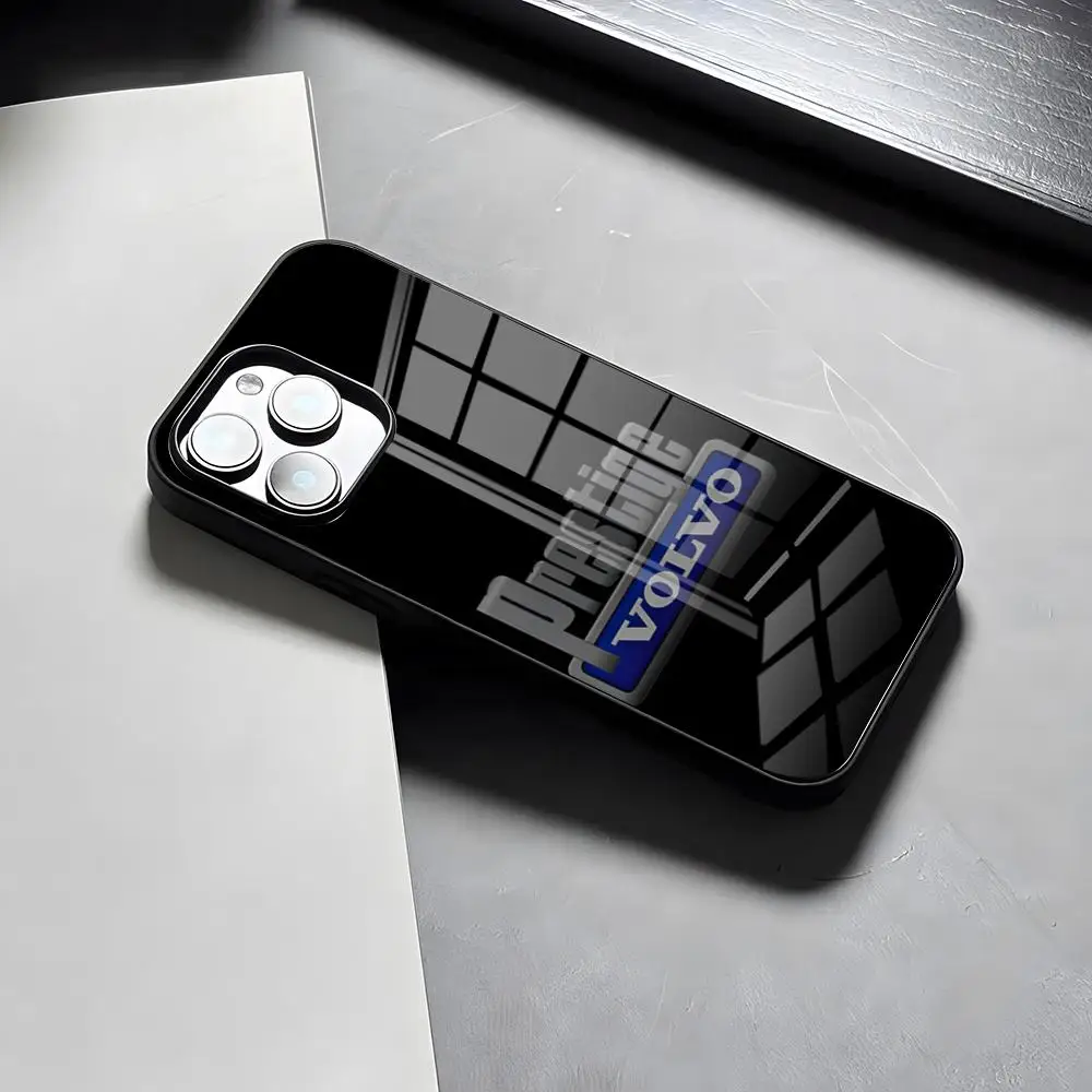 Sleek Shockproof Glass Phone Case featuring Cool V-VolvoES Logo