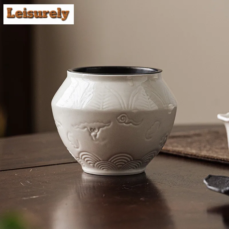 280ml Retro Grass Wood Ash Jianshui Washing Cup Bowl Water Washing Slag Tank Tea Residue Bucket Household Chaxi Teaware Craft