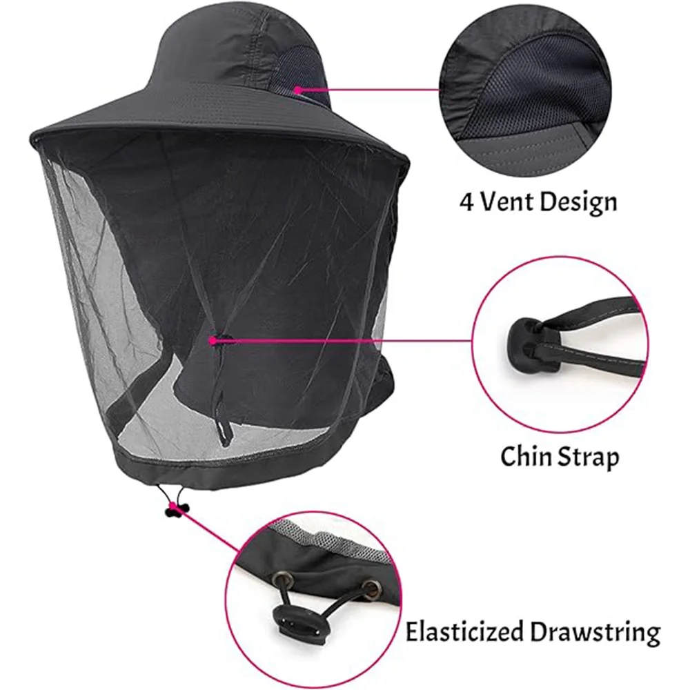 Fishing Caps,Sunscreen hat,Men's and Women's Outdoor Mosquito Caps,Sun Protection Wide-brimmed Hats for hunting hiking camping