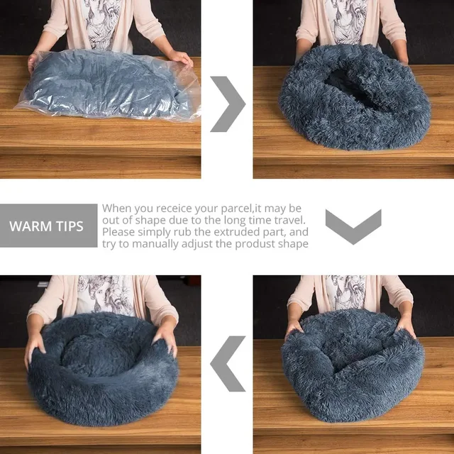 Round Pet Bed for Large Dog Bed Donut Long Plush Cat Bed for Medium Dog House Winter Warm Sleeping Pet Kennel Removable Dog Sofa 6