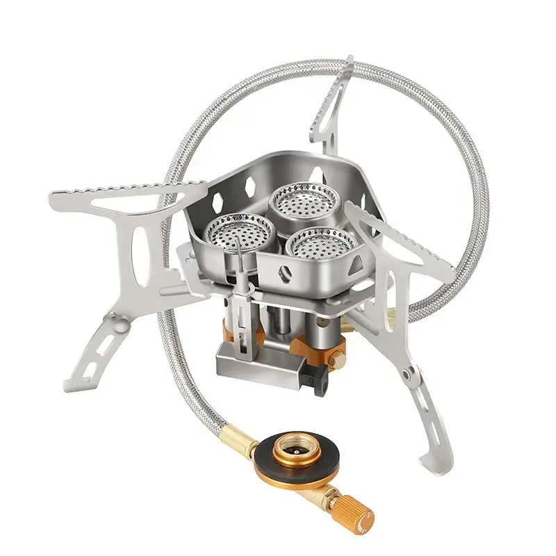 Camping Gas Stove Outdoor Portable Three Head Stove Windproof Foldable for Camping Picnic