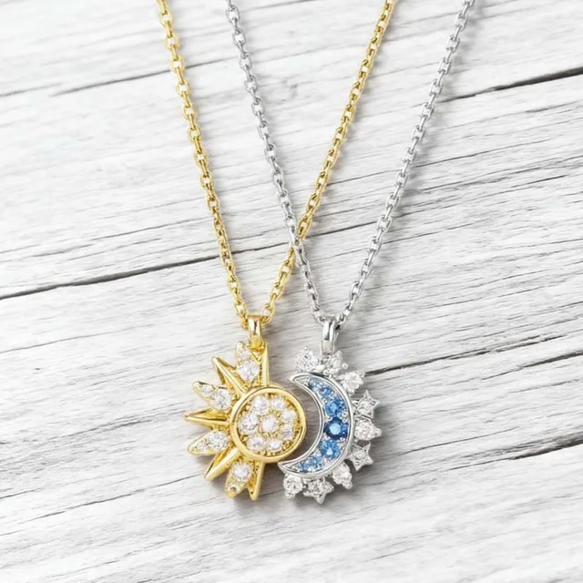 Trendy Couple Gift: Sun Moon Necklace Bracelet Ring Set Fashion Chain for Men Women Good Friend Jewelry