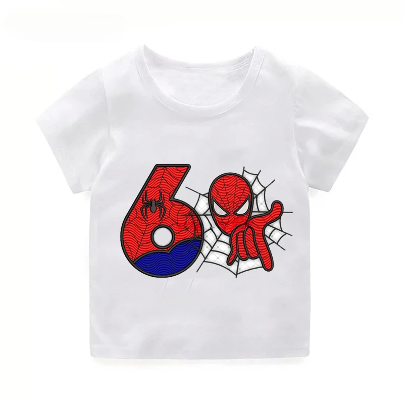 thumbnail image 1 of Camiseta de algodón de manga corta para niños, nueva camiseta de SpiderMan para cumpleaños de niñas de 2, 3, 4, 5, 6, 7 y 8 años, camiseta para bebé de SpiderMan, ropa para niños, 1 of 5