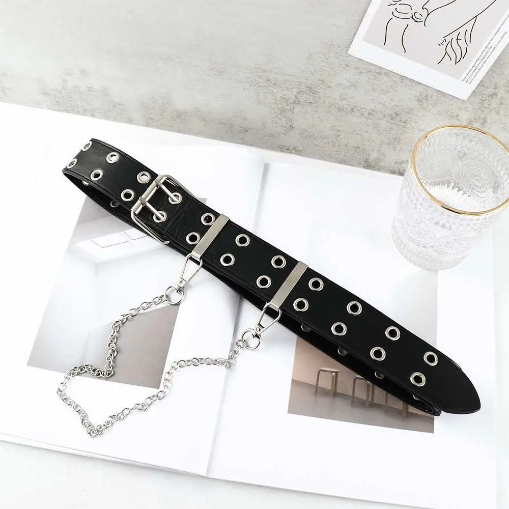 

Luxury Personality Alloy Men Long Pin Buckle Double Row Waist Belt Leather Belt Belt Chain Jeans Decorative