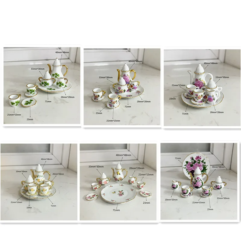 Set Miniature En Céramique Thière Et Tasses Thème Cerisier | Accessoires Pour Maison De Poupée Et Décorations Miniatures | Service à Thé Réaliste Pour Collection Ou Mini-Jardin