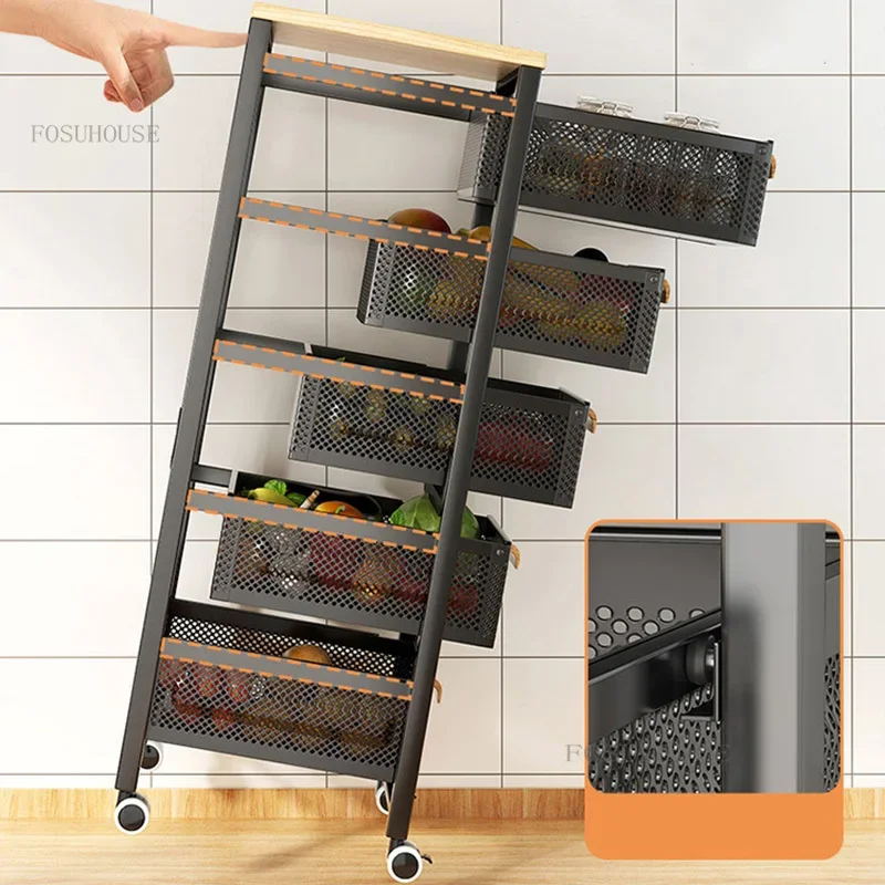 Multifunctional Kitchen Trolleys for Vegetable Fruit Kitchen Storage Trolley Cart Multi-layer Movable Storage Auxiliary Cart