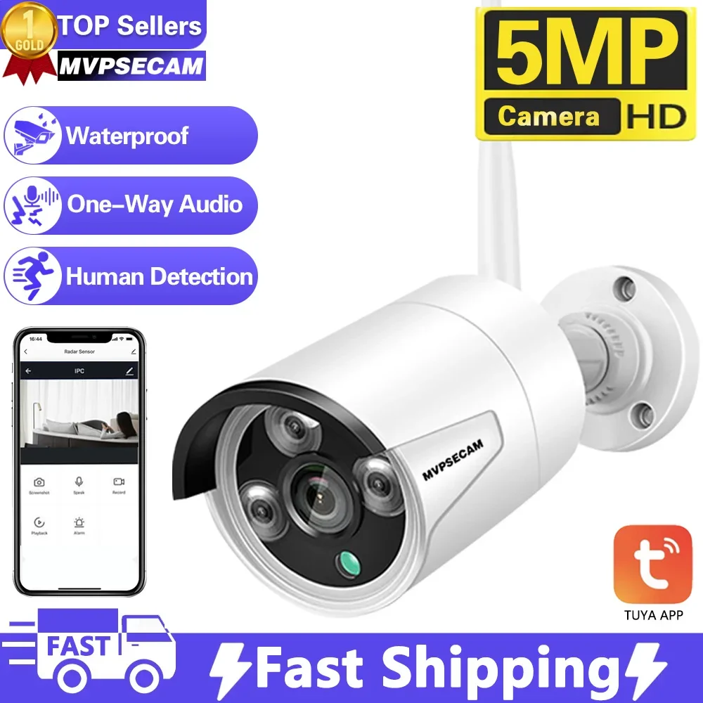 

5MP Wifi Camera IP Outdoor Ai Human Detect Audio HD IP Camera Infrared Night Vision Security CCTV Camera P2P Tuya Smart Life