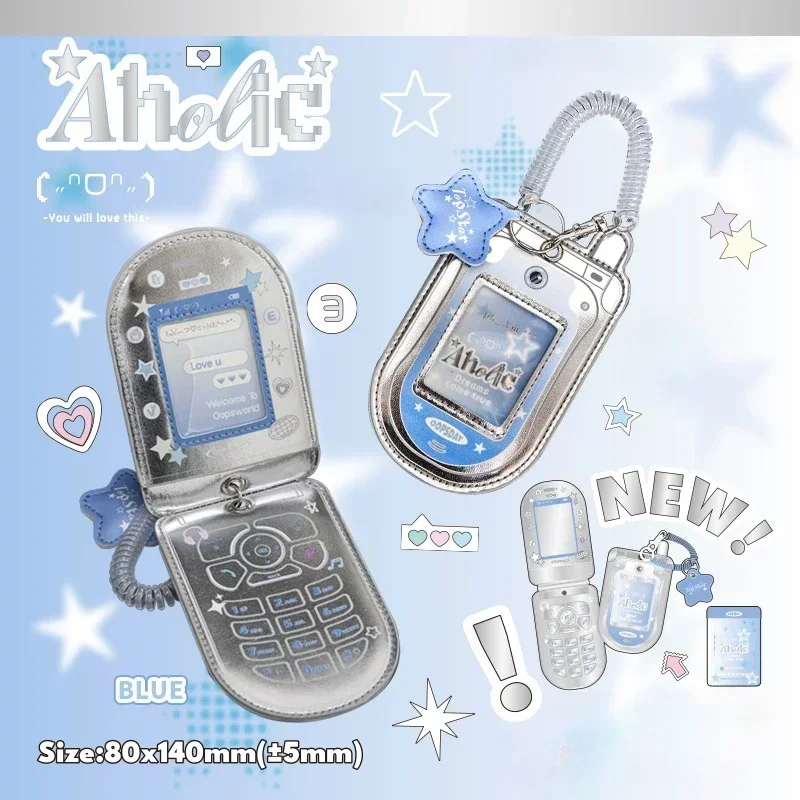 Kawaii PU Leather Mobile Phone Shape 3 Inch Photocard Holder Card Photo Holder Bag Pendant Flip Phone Case School Stationery 6