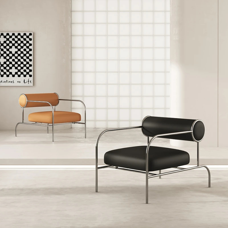 

Single sofa chair, retro balcony, stainless steel, light luxury casual
