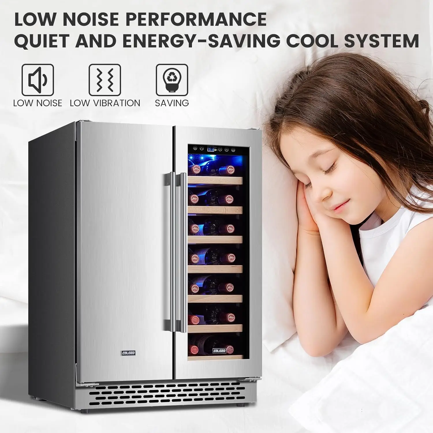Wine Cooler Beverage Refrigerator, 24&rdquo; Wine Fridge with Dual-Zone Digital Temperature Control, Glass Front Doors