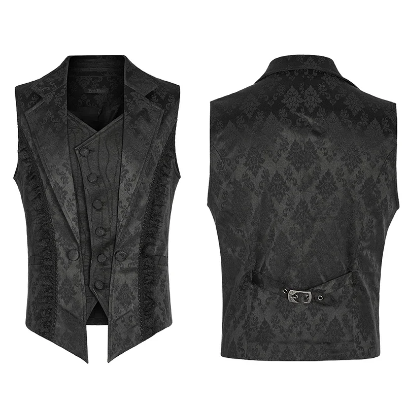 PUNK RAVE Men's Gothic Gorgeous Lace Decoration Asymmetric Lapel Waistcoat Unique Pointed Outline Elements Party Long Sleeve Top 5