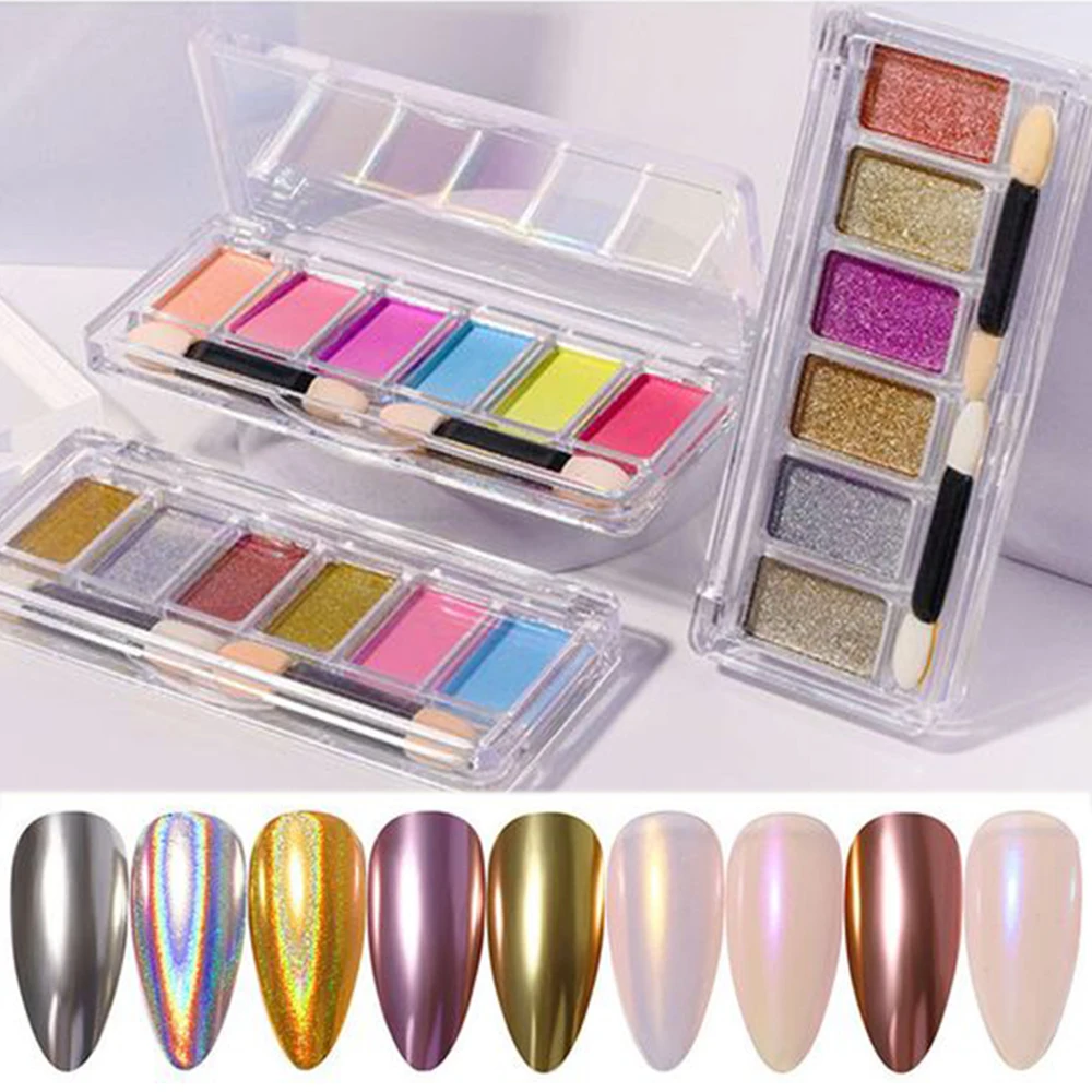 SolidMirrorEffectNailPowderSet46ColorsHolographicLaserChrome