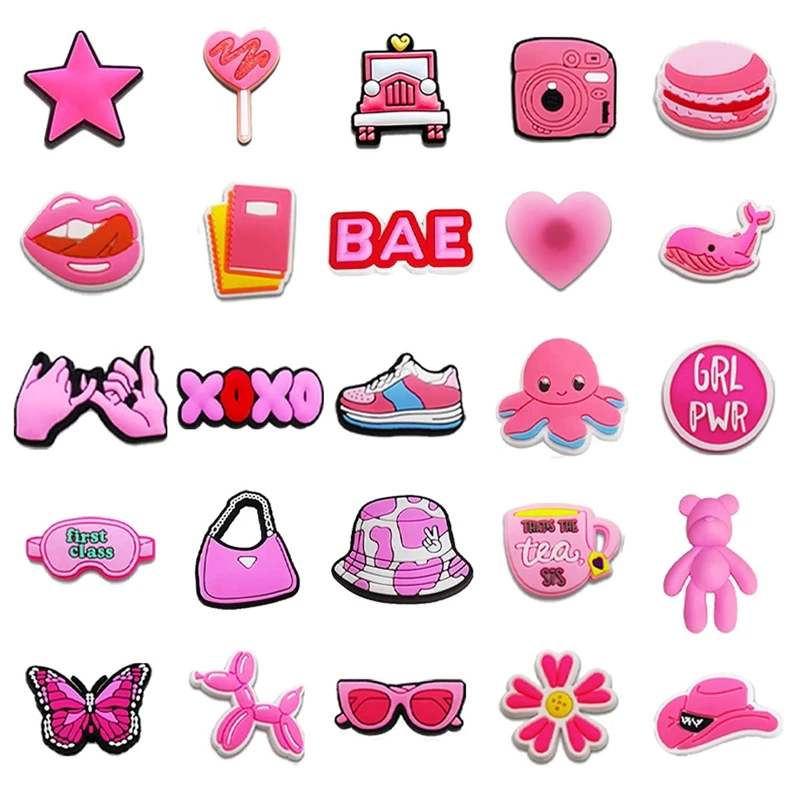 37Pcs Pink Girls Shoes Charms Packs Shoe Decoration Sets Adult Kids Shoe Charms Set Accessories Wholesale Bulk