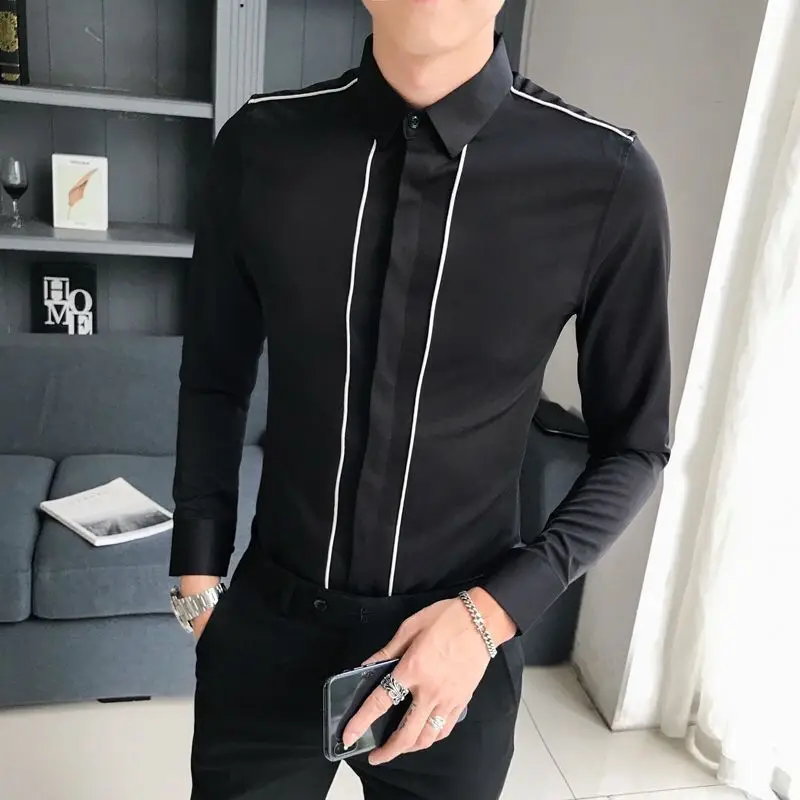 Summer Simplicity Oversized Korean Style Retro Men's Shirt Loose Casual Striped Polyester Lapels Long Sleeve Folds Y2K Chic Tops