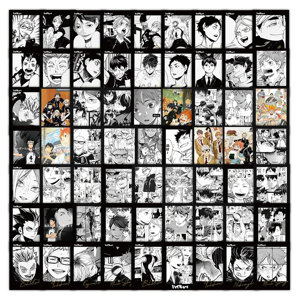 10/63PCS Haikyuu Cartoon Aufkleber Schwarz Weiß Stil Graffiti Lustige Anime Aufkleber Comics DIY Spielzeug Laptop Gitarre Auto fahrrad Skateboard