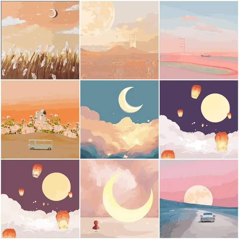 

CHENISTORY 20x20cm Painting By Number Moon Scenery Drawing On Canvas Picture For Kids By Number Full KIts Painting Wall Art
