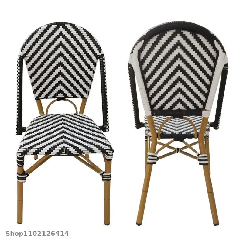 French dining chair rattan chair back stool balcony outdoor bamboo coffee shop leisure American country retro single