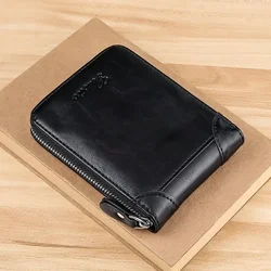 RFID Blocking Genuine Leather Men's Wallet with ID Window and Card Holder (Black - null)