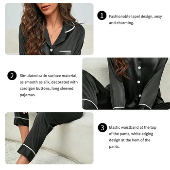 Plus Size Autumn and Winter Silk Pajamas Women Tops and Pants Solid Casual Soft Nightwear Buttons Cardigan Sleepwear Homewear 5