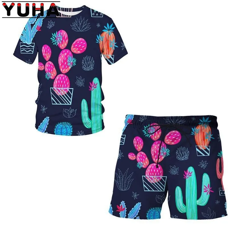 

Summer 3D Plant Weed \Cactus Printed Men's T-shirts Shors Set Male Sportswear Tracksuit Short Sleeve Men Clothing Suit