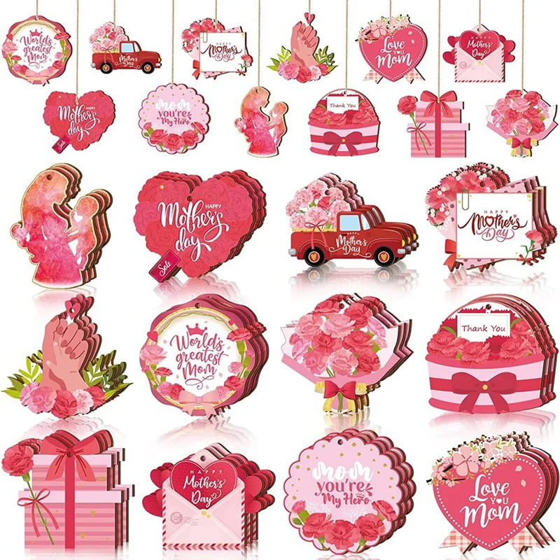 

36Pcs Wooden Hanging Decorations Mother's Day Decoration Signs Hanging Charms Decoration Tags Gift Home Decor