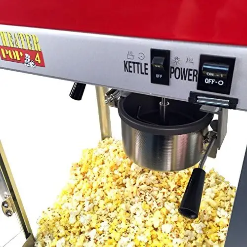 Theater Pop 4-Ounce Popper Popcorn Machine Side-hinged Aluminum Kettle Sturdy Cabinet Construction Built-in Warming Deck 2
