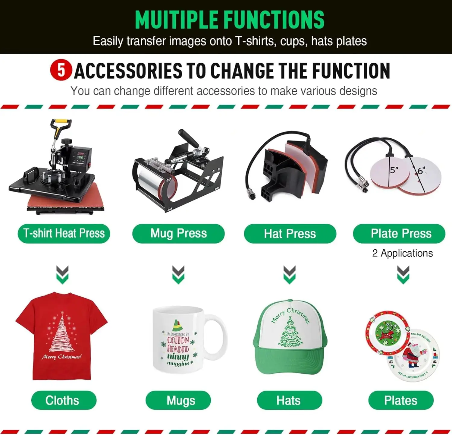 Slendor 5 in 1 Heat Press Machine 12x15 inch 360-Degree Swing Away Digital T Shirt Pressing Machine Multifunction Heat Transfer 3