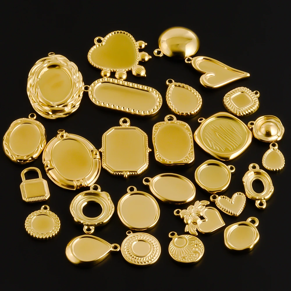 5 Stück unregelmäßige geometrische Cabochon-Anhänger Herz oval rund quadratisch leere Fassungen Edelstahl Charms für Schmuckherstellung Bulk