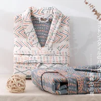 JFLEGAL Gauze Thickened Couple Long Sleeve Bathrobe Nightgown Autumn Winter Warm Pajamas Loungewear Adult Bathrobe Absorbent 3