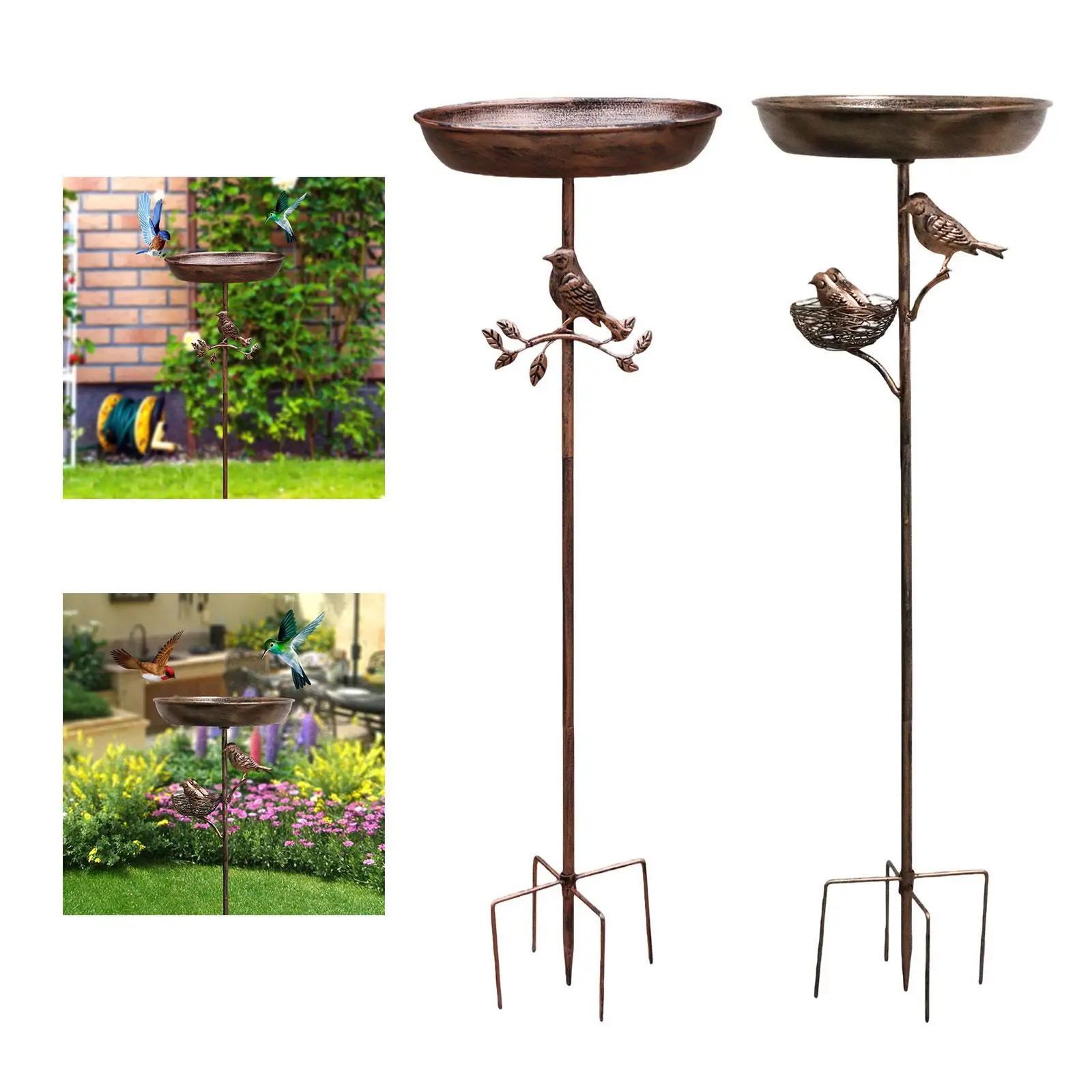 Bird Bath Fountain on Stand Metal Outdoor Feeder Tray for Drinking Feeding Attracting Garden Birds