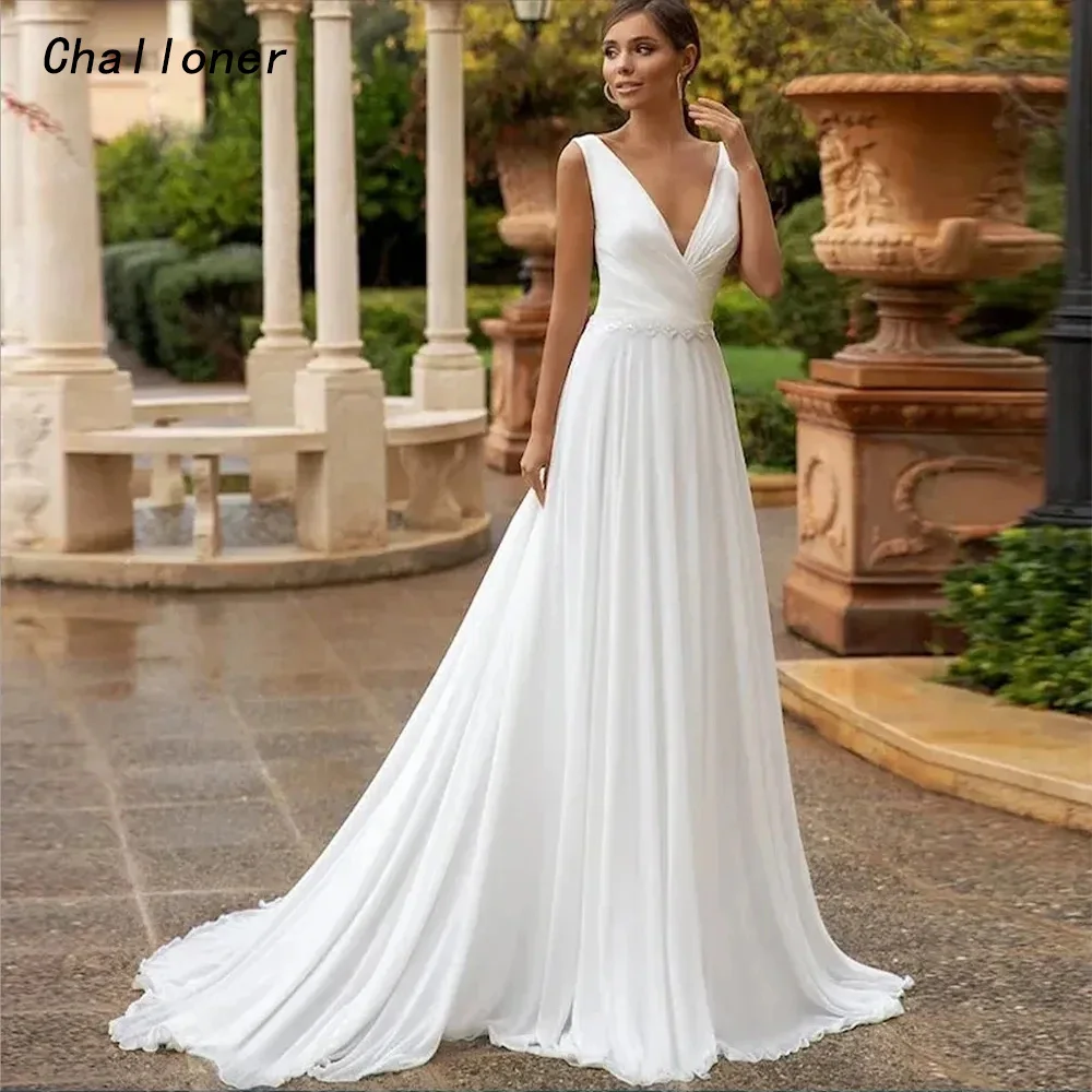 

Платье Свадебное шифоновое в пол, с V-образным вырезом, на молнии