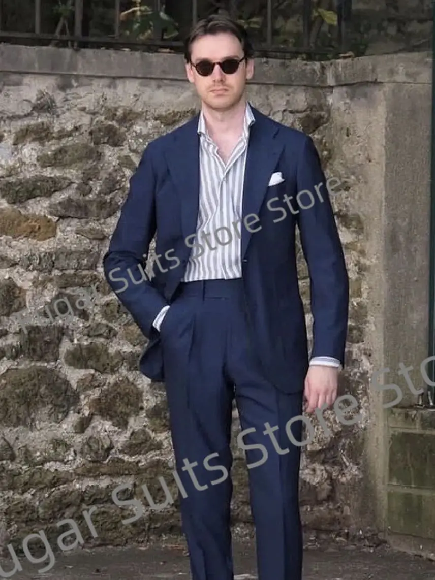 Business Navy Blue Wedding Suits For Men Slim Fit Notched Lapel Groom Tuxedos Prom2 Pieces Sets Luxuly Male Blazer Costume Homme