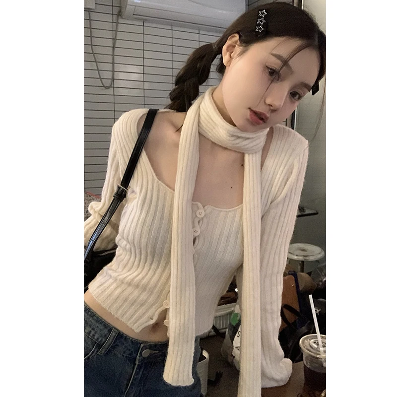 

2022 Winter for Women Korean Style Retro Warm Soft Cashmere Sweater Cardigan Long-sleeved Slim Knit Pullover Tops