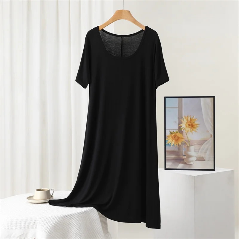 Women's Nightgown Sleeping Dress Large Size Short Sleeve Modal Nightwear Female Comfortable Night Shirt Casual Sleepwear