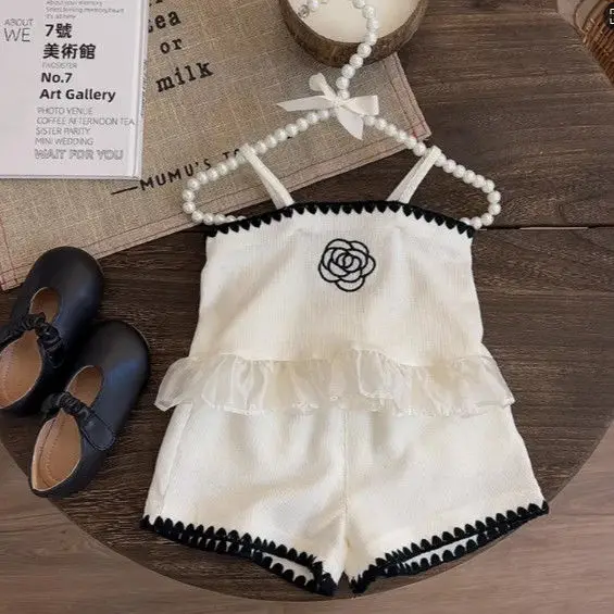 Kinder Sets Floral bestickt Riemchen Top + Shorts 2-teiliges Set Sommer Kinder Kleidung Mädchen Kinder Kleidung Mädchen Kleidung
