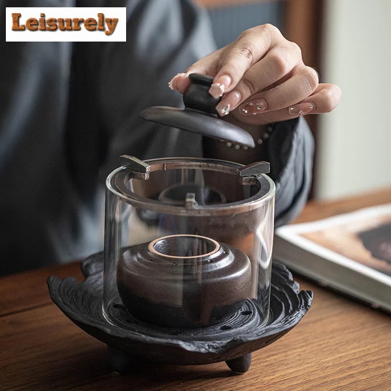 Creative Glass Alcohol Lamp Warm Tea Stove Around The Stove To Boil Ceramic Heating Base Chinese Retro Tea-burning Tea Warmer
