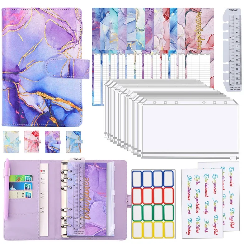 

Cash PU Binder Money for Leather Receipts With Notebook Colorful Planner Envelopes System Organizer Budget