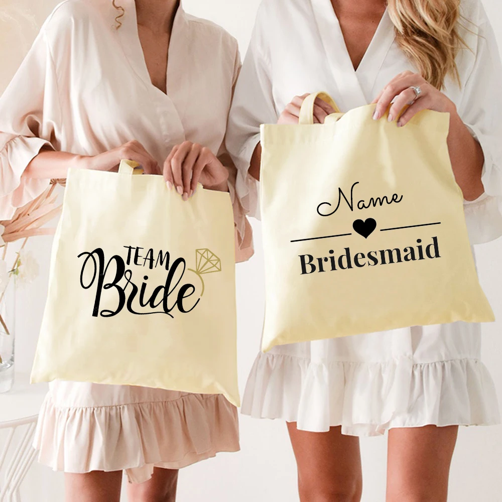 Bridesmaid Canvas Tote Bag High Quality Personalised Name Bachelorette Party Bride Bridal Team Classy Jute Wedding Tribe