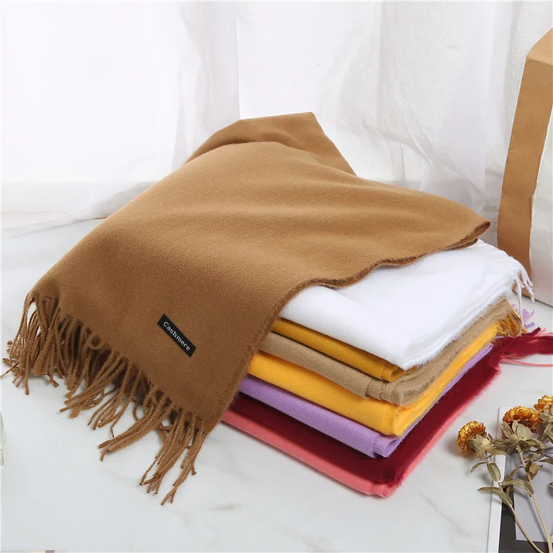 

Thick 200g Solid Color Hijabs Cashmere Like Scarf Women Winter Warm Shawls And Wraps Hijab Scarves Pashmina Tassels Headband