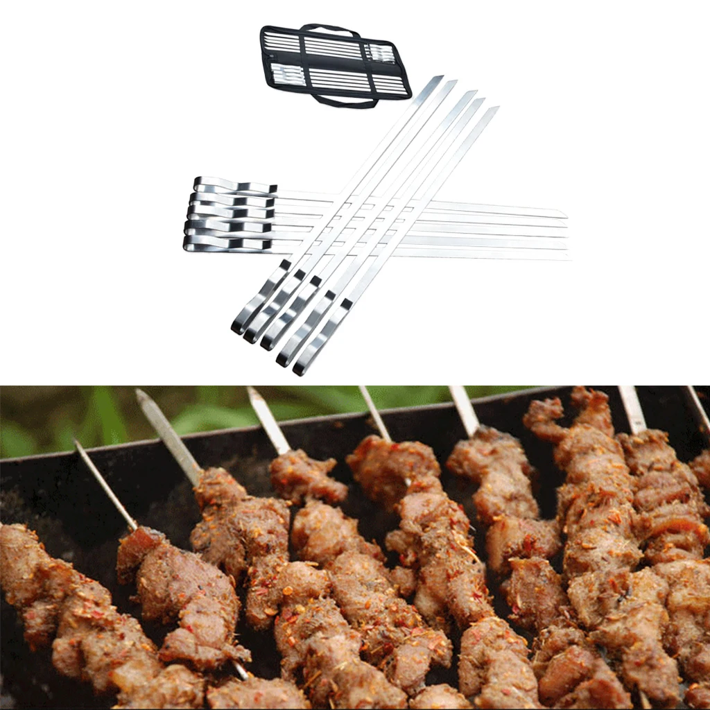 Stainless Steel 10x Grill BBQ Kebab BBQ Sticks Skewers for Roasting Tools Type1