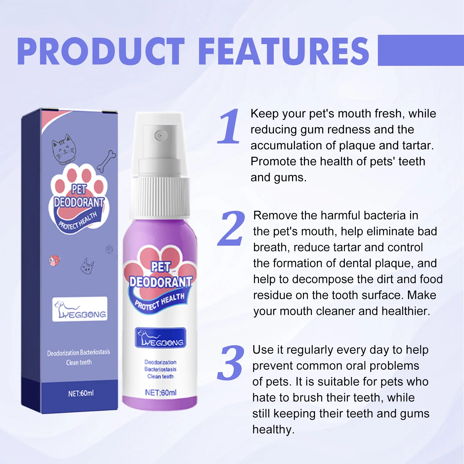 Dog Breath Spray Oral Cleaning Pet Cat Deodorization and Odor Removal Oral Spray Freshener