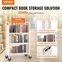 Book Cart, 330 lbs Library Cart, 31.1" x 15.2" x 49.2" Rolling Book Cart, Single Sided L-Shaped Flat Shelves with 4-Inch Lockabl 2