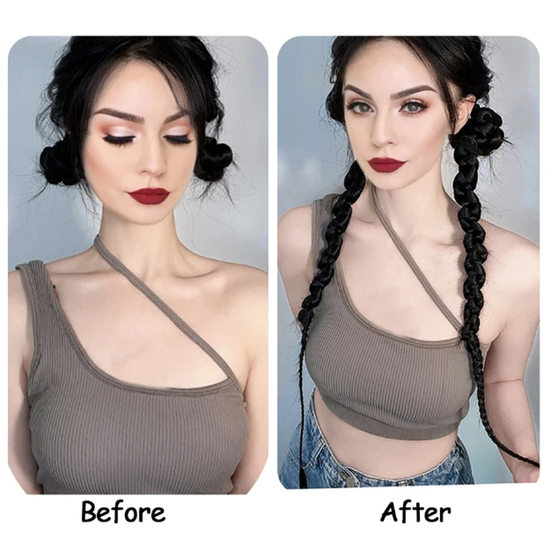 H&STAR 1PC 28Inch  Synthetic  Ponytail Hair Extension Braided With Elastic Headband  Boxing Braid   Ponytail for Women